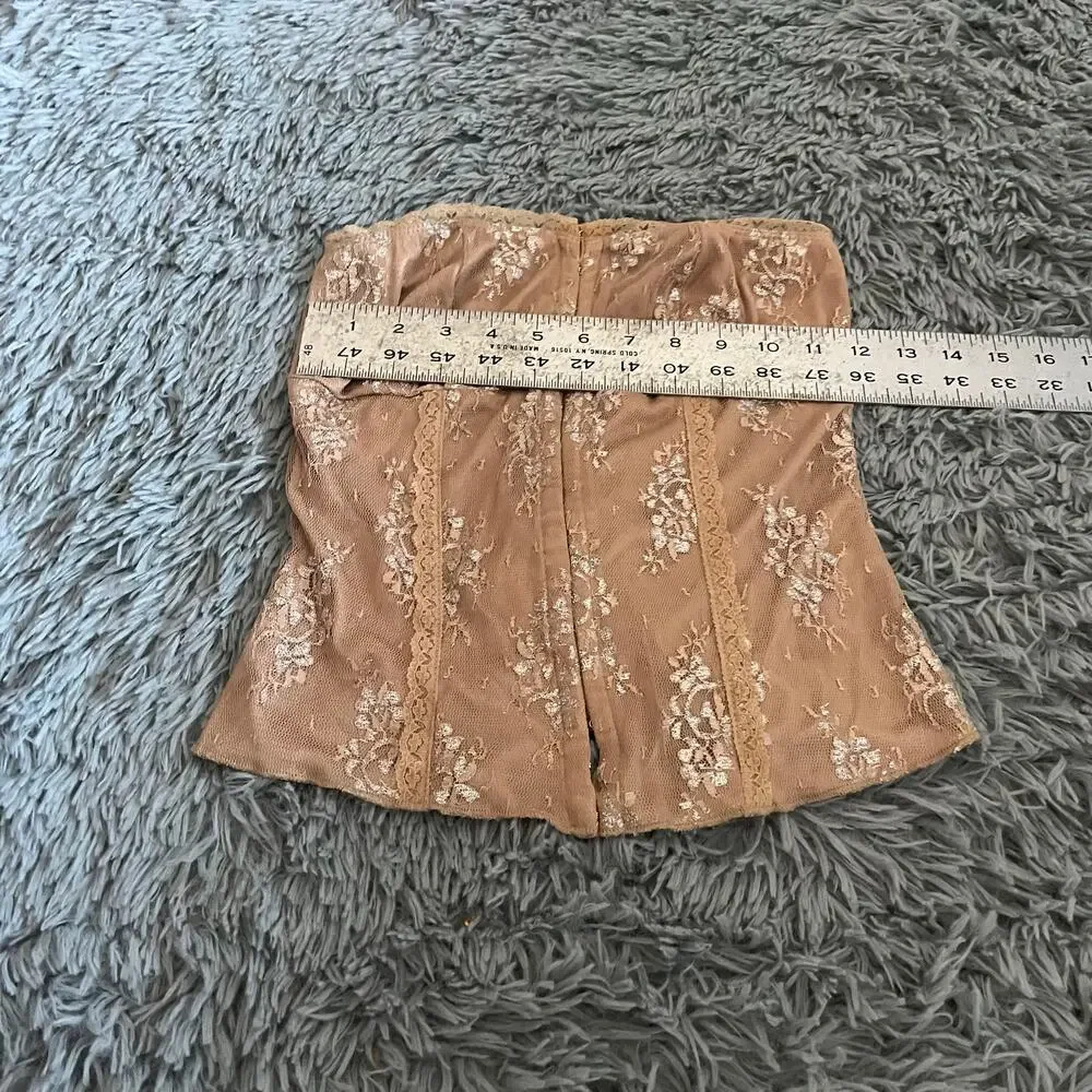 Y2K Hourglass Nude Brown Gold Lace Strapless Corset Small - Picture 7 of 12